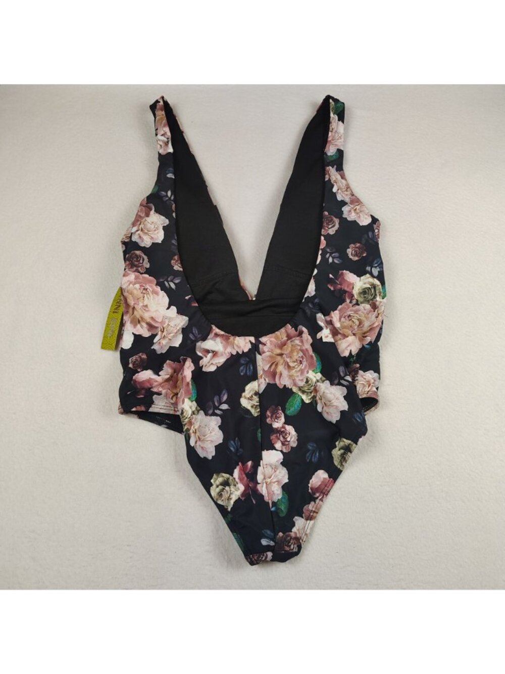 NEW Gianni Bini Plunge One-Piece Swimsuit Midnight Garden Floral Sz L - Picture 3 of 11